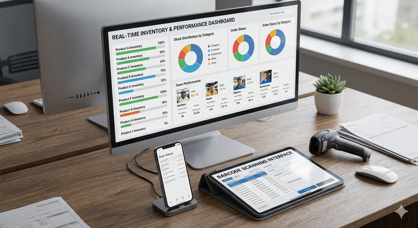 Tableau de bord temps réel PinnaStock avec KPIs et progression